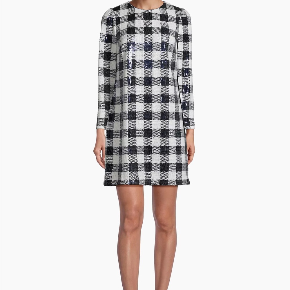 VINEYARD VINES•navy blue/white buffalo check sequin mini dress Medium NWT